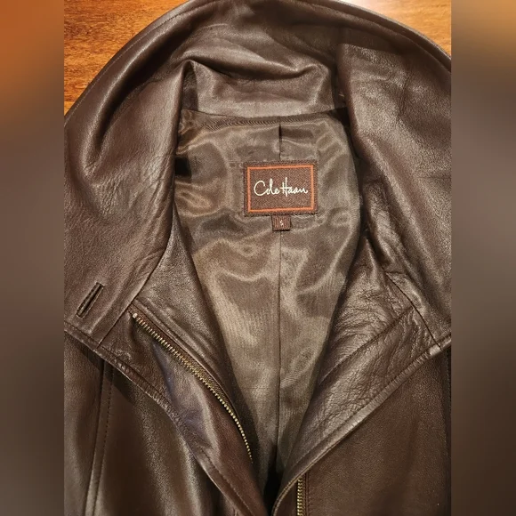 Cole Haan Women's Wing Collar Leather Jacke - Brown (Sz Small) - Picture 4 of 9